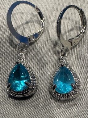 Source Unknown Silver Teardrop Aqua Blue Crystal Dangle Earrings - Women Jewelry
